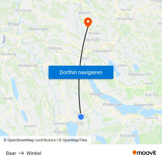 Baar to Winkel map
