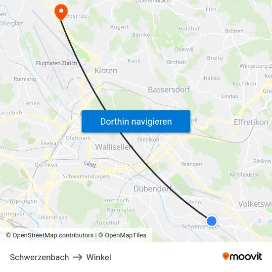 Schwerzenbach to Winkel map