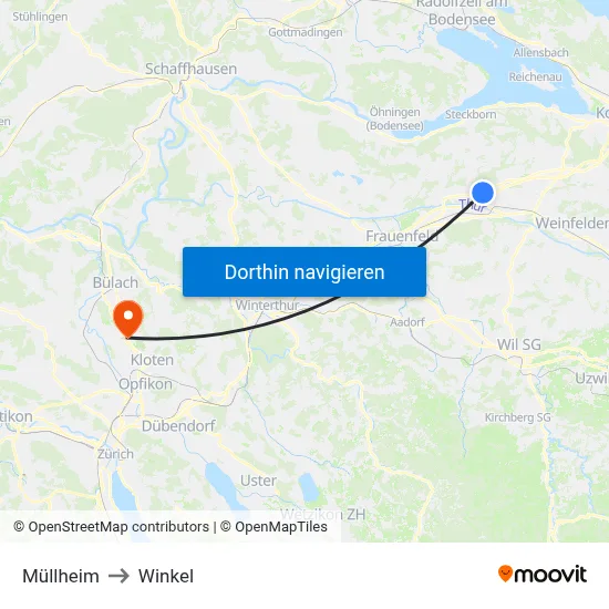 Müllheim to Winkel map
