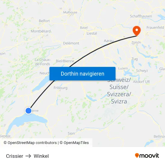 Crissier to Winkel map