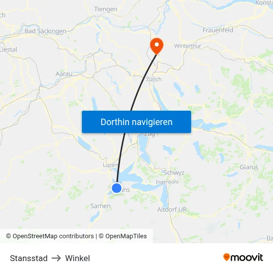 Stansstad to Winkel map