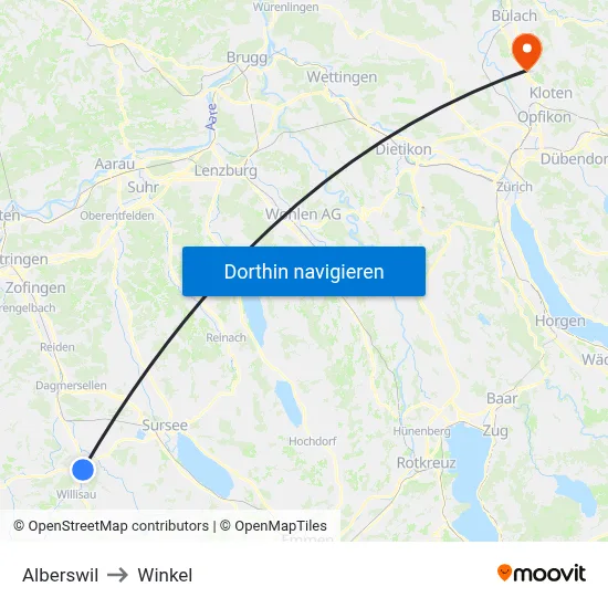 Alberswil to Winkel map