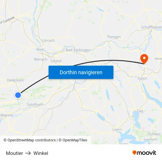 Moutier to Winkel map
