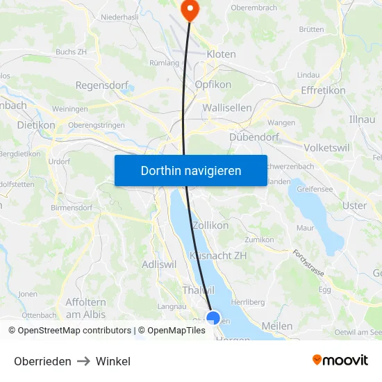 Oberrieden to Winkel map