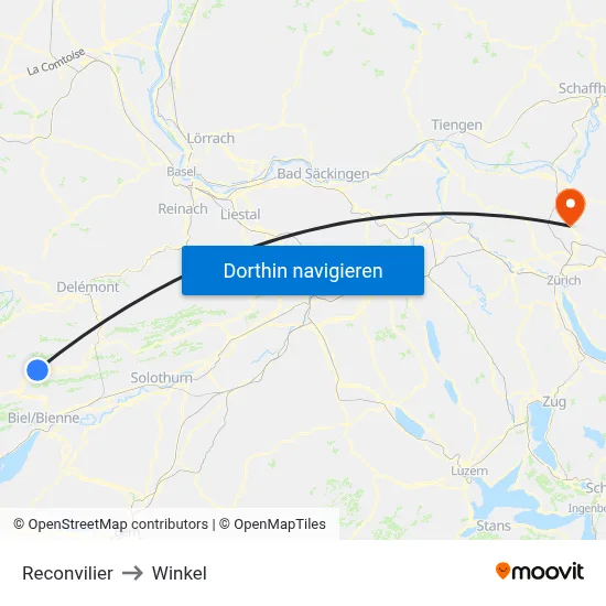Reconvilier to Winkel map