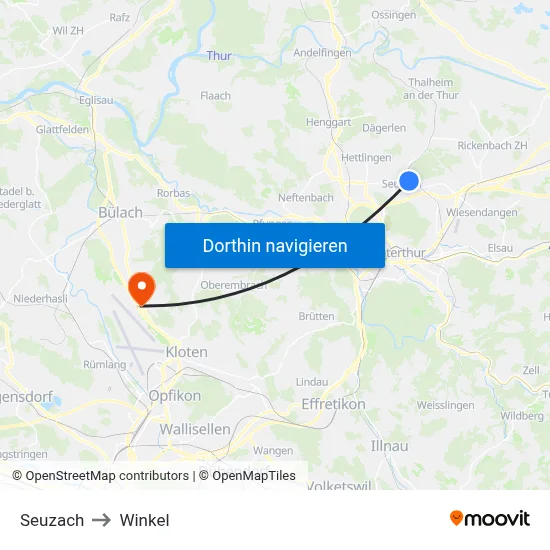 Seuzach to Winkel map