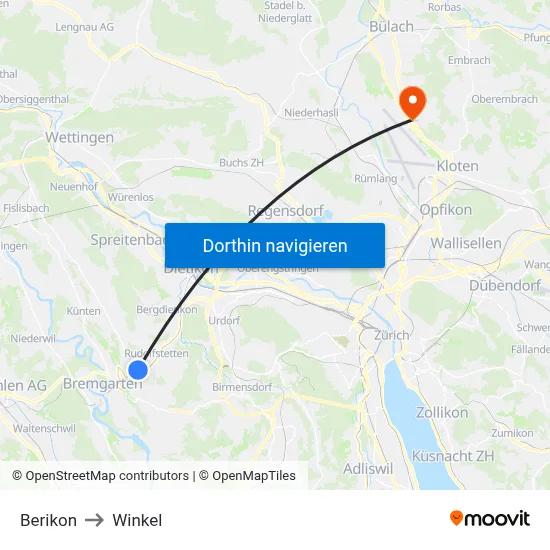 Berikon to Winkel map