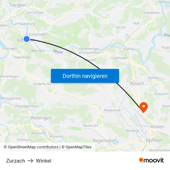 Zurzach to Winkel map