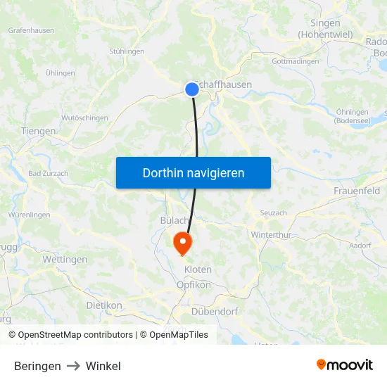 Beringen to Winkel map