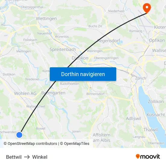 Bettwil to Winkel map