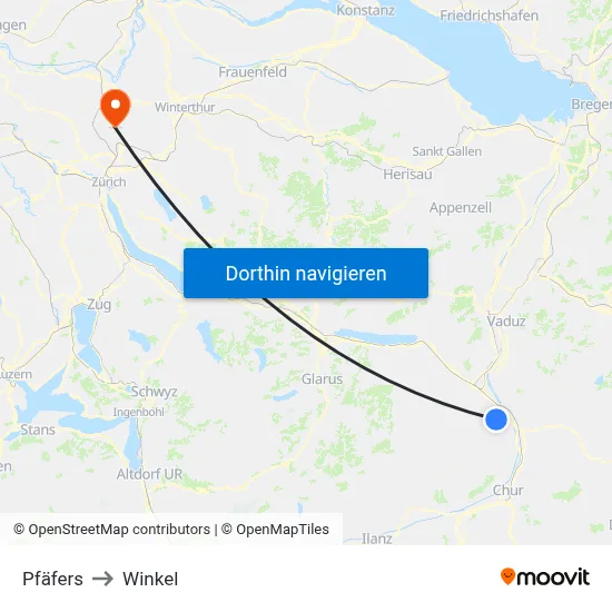 Pfäfers to Winkel map