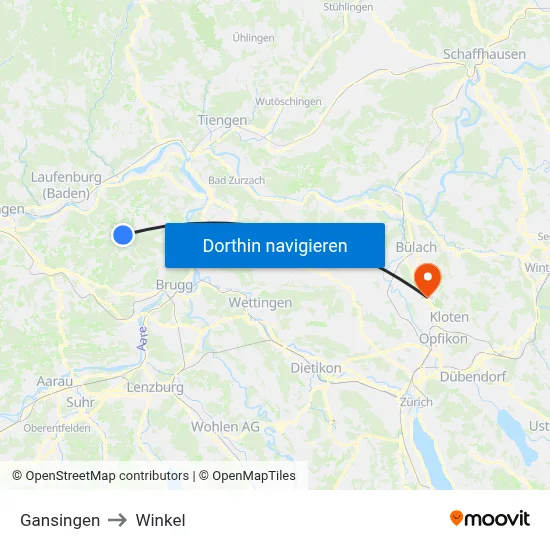 Gansingen to Winkel map