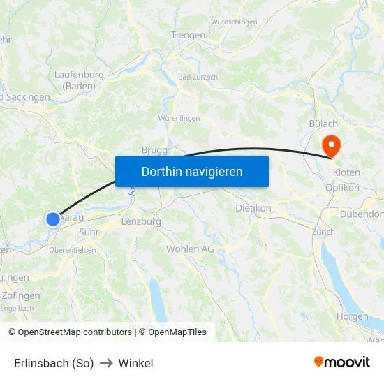 Erlinsbach (So) to Winkel map