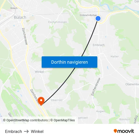 Embrach to Winkel map