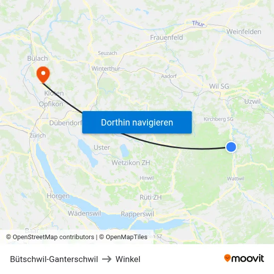 Bütschwil-Ganterschwil to Winkel map
