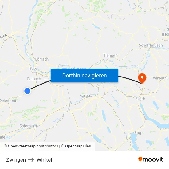Zwingen to Winkel map