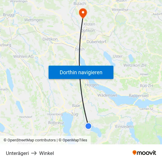 Unterägeri to Winkel map