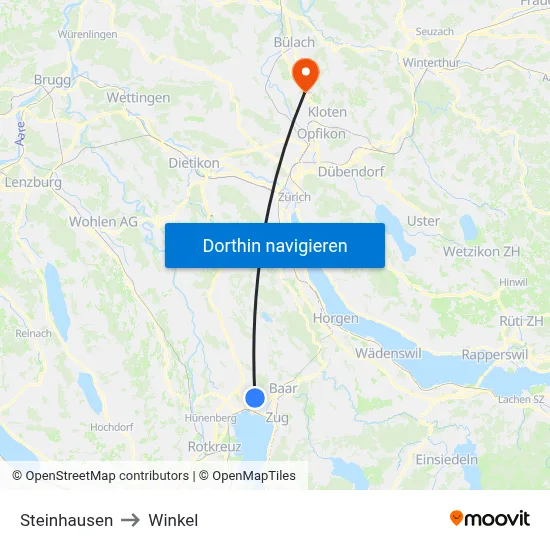 Steinhausen to Winkel map