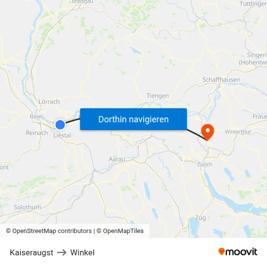 Kaiseraugst to Winkel map