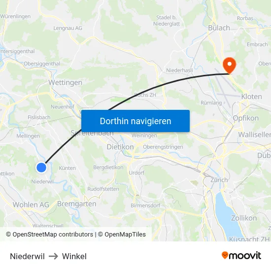 Niederwil to Winkel map