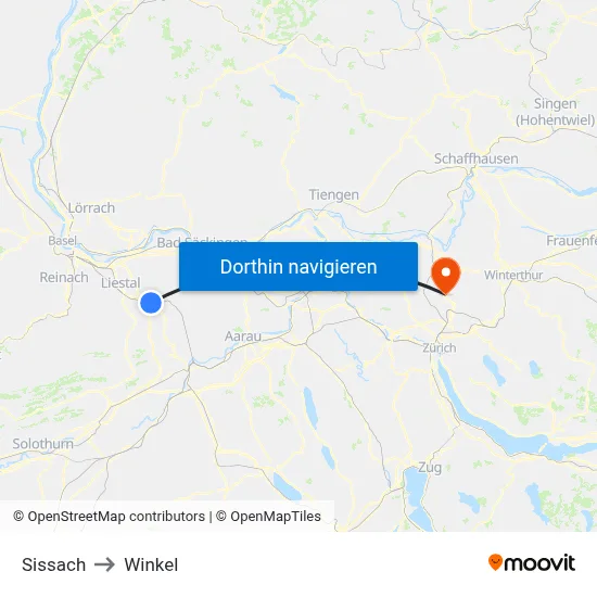 Sissach to Winkel map