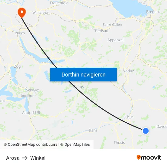 Arosa to Winkel map