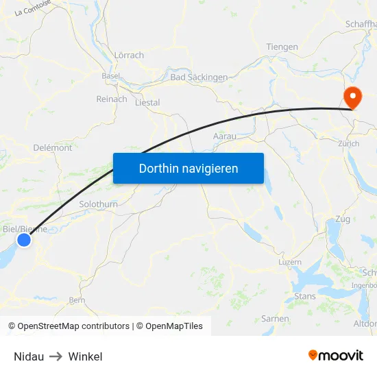 Nidau to Winkel map