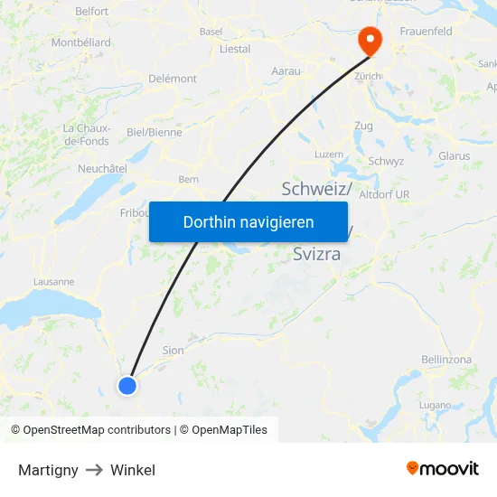 Martigny to Winkel map
