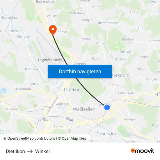 Dietlikon to Winkel map
