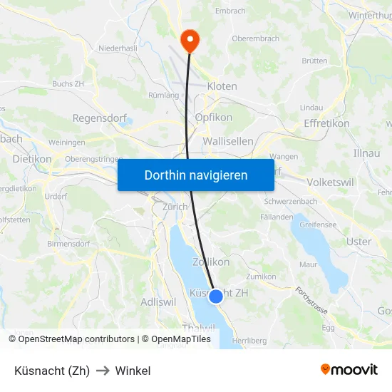 Küsnacht (Zh) to Winkel map