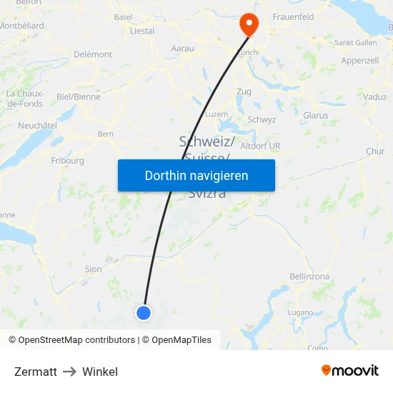 Zermatt to Winkel map