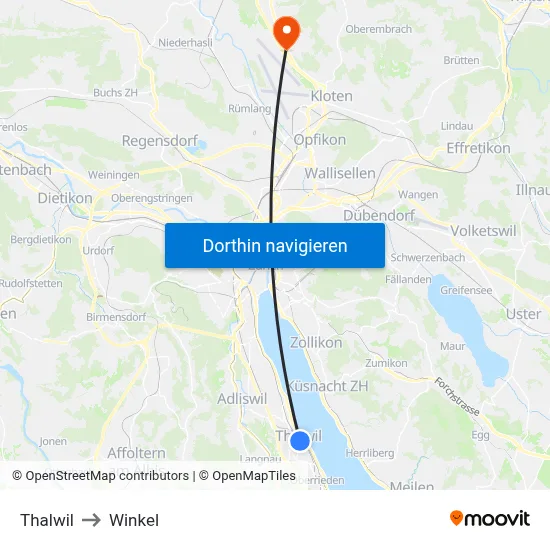 Thalwil to Winkel map