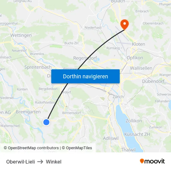 Oberwil-Lieli to Winkel map