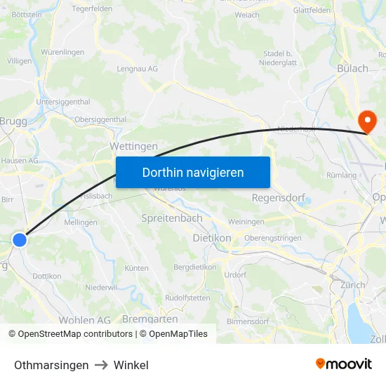 Othmarsingen to Winkel map