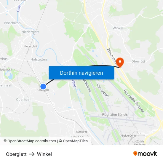 Oberglatt to Winkel map