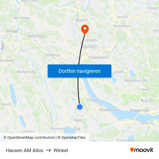 Hausen AM Albis to Winkel map