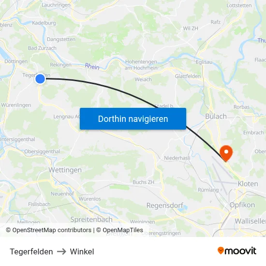 Tegerfelden to Winkel map