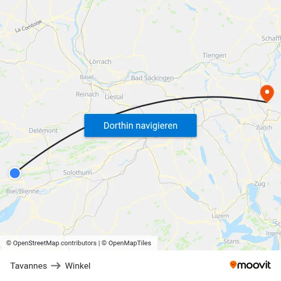 Tavannes to Winkel map
