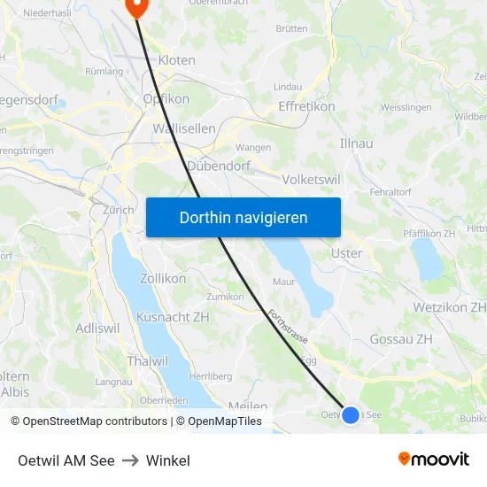 Oetwil AM See to Winkel map