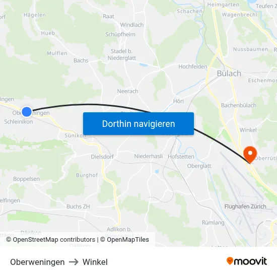 Oberweningen to Winkel map