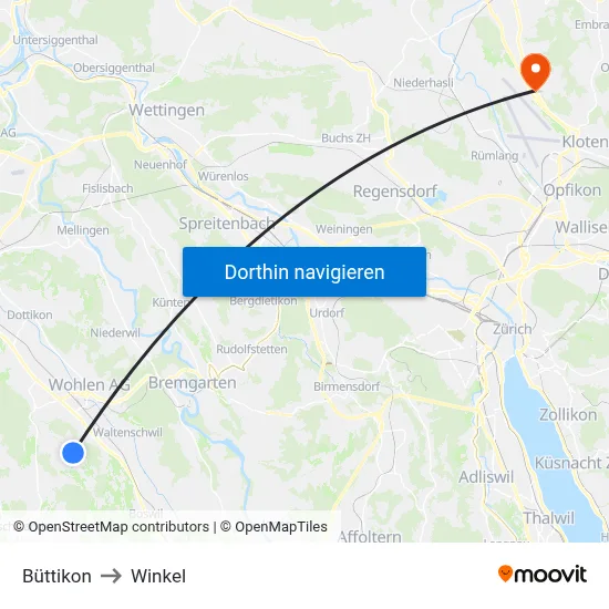 Büttikon to Winkel map