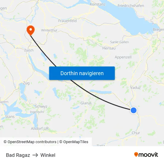 Bad Ragaz to Winkel map