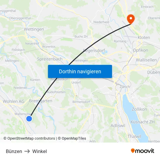 Bünzen to Winkel map