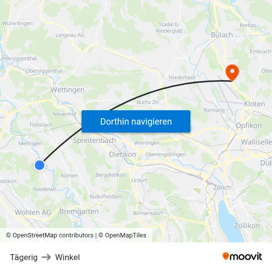 Tägerig to Winkel map