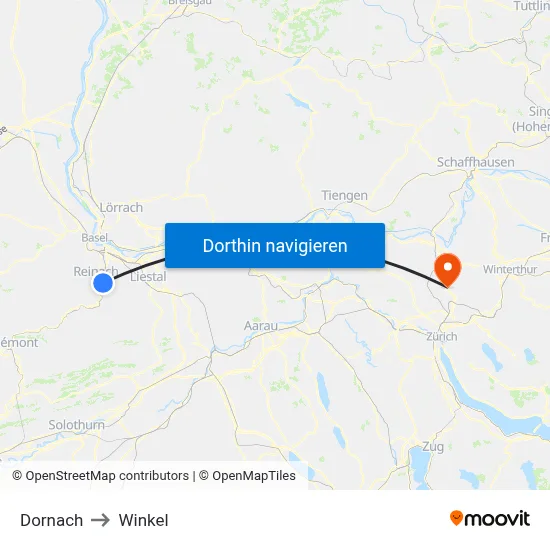 Dornach to Winkel map