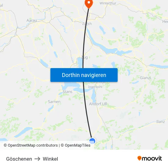 Göschenen to Winkel map