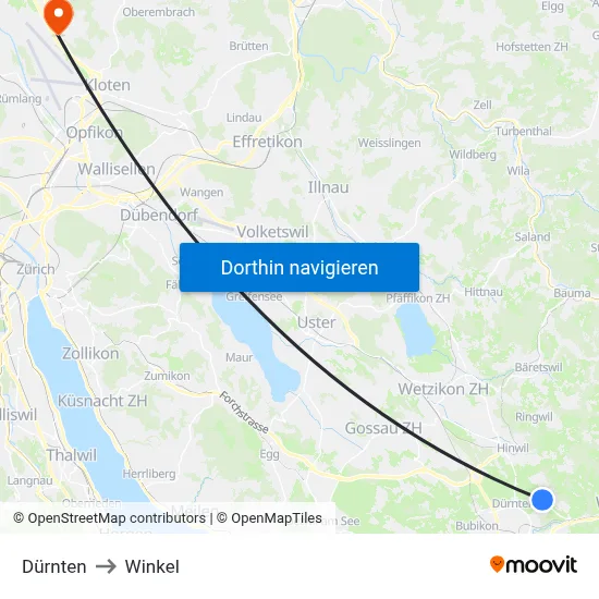Dürnten to Winkel map