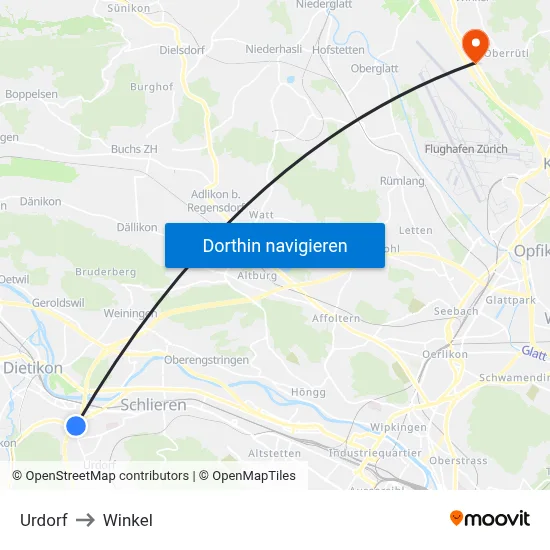 Urdorf to Winkel map