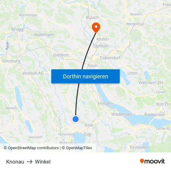 Knonau to Winkel map