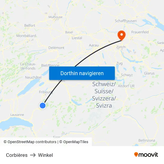 Corbières to Winkel map